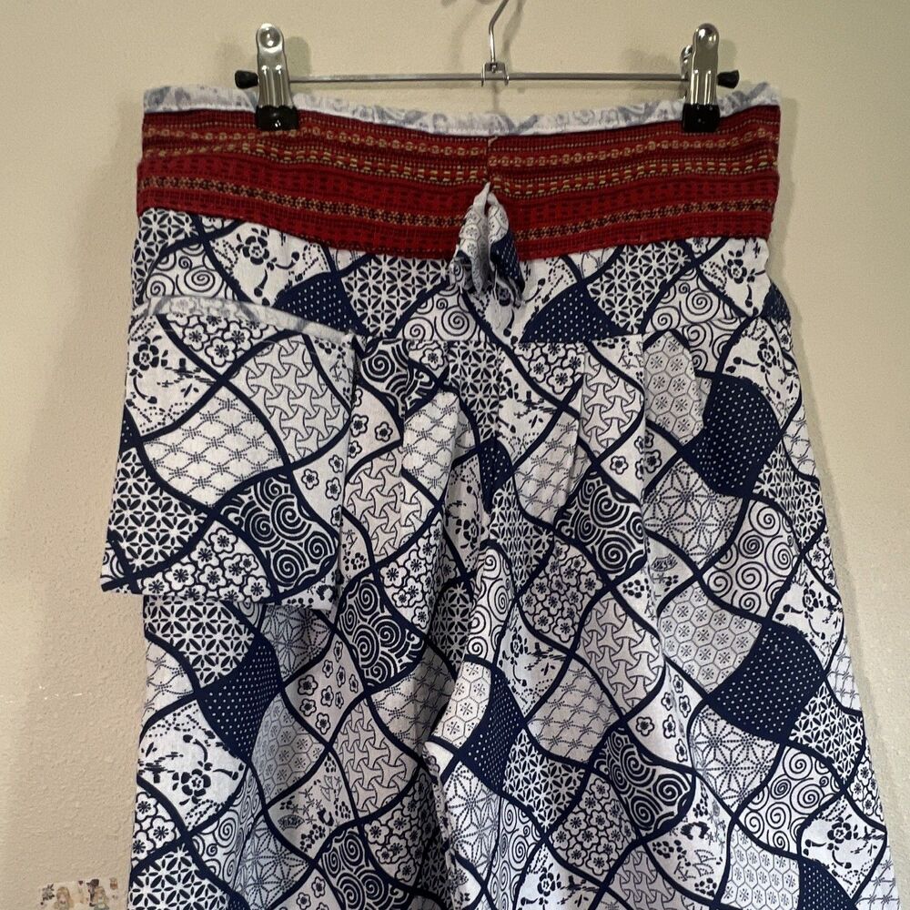 Women’s Thai Harem Pants Geometric Drawstring Elastic Waist Pockets